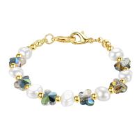 Sötvatten odlade Pearl Bracelet, Zink Alloy, med Freshwater Pearl & Kristall, plated, mode smycken & för kvinna, Längd 15.5 cm, Säljs av PC
