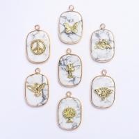 Gemstone Pendants Jewelry, Howlite, with Brass, Rectangle, gold color plated, Unisex & different designs for choice, white, 3.70x19x33mm, Sold By PC