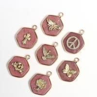 Gemstone Pendants Jewelry Rhodochrosite with Brass Hexagon gold color plated Unisex pink Sold By PC