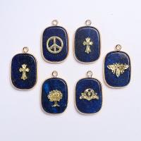 Natural Lapis Lazuli Pendants with Brass Rectangle gold color plated Unisex blue Sold By PC