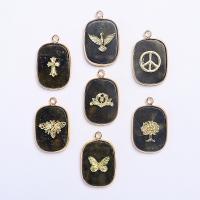 Gemstone Pendants Jewelry, Labradorite, with Brass, Rectangle, gold color plated, Unisex & different designs for choice, black, 3.70x19x33mm, Sold By PC