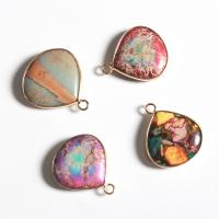 Natural Imperial Jasper Pendants, Impression Jasper, with Brass, Teardrop, gold color plated, Unisex, more colors for choice, 23.60x5.50x27mm, Sold By PC