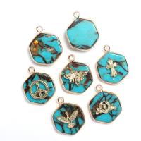 Natural Imperial Jasper Pendants Impression Jasper with Brass Hexagon gold color plated Unisex blue Sold By PC