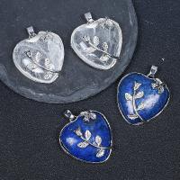 Gemstone Pendants Jewelry Natural Stone with Zinc Alloy Heart silver color plated & Unisex Sold By PC