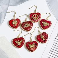 Natural Gemstone Earrings, Impression Jasper, with Brass, Heart, DIY & different designs for choice, red, 24.20x4.50x24.40mm, Sold By Pair