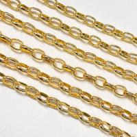 Cadena de collar de cobre amarillo, metal, chapado en oro de 14 K, Bricolaje & cadena Rolo, libre de níquel, plomo & cadmio, 7x10mm, Vendido por m