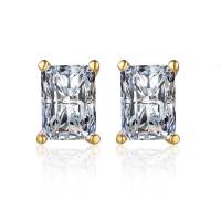 Cubic Zirconia Micro Pave Brass Earring, Rectangle, gold color plated, for woman & with cubic zirconia, golden, nickel, lead & cadmium free, 5.80mm, Sold By Pair