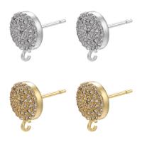 Brass Earring Stud Component Round plated DIY & micro pave cubic zirconia nickel lead & cadmium free Sold By Pair