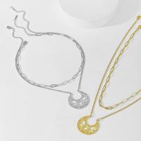 Edelstahl Schmuck Halskette, 304 Edelstahl, mit Verlängerungskettchen von 1.97inch, Doppelschicht & Modeschmuck & für Frau, keine, 35x36.20mm, verkauft per ca. 17.72 ZollInch, ca. 14.96 ZollInch Strang