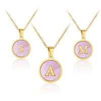 Stainless Steel Jewelry Necklace, 304 Stainless Steel, with Pink Shell, Vacuum Ion Plating, fashion jewelry & different designs for choice & for woman, golden, 16mm, Sold Per Approx 19.69 Inch Strand