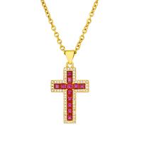 Cubic Zircon Micro Pave Brass Necklace, Cross, 18K gold plated, fashion jewelry & micro pave cubic zirconia & for woman, more colors for choice, nickel, lead & cadmium free, 16x26mm, Length:Approx 19.69 Inch, Sold By PC