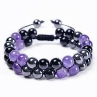 Gemstone Bracelets, Black Agate, with Hematite & Amethyst, Round, fashion jewelry & adjustable & different size for choice, purple, Length:7-11.8 cm, Sold By PC