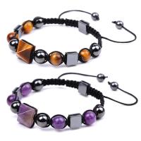 Gemstone Bracelets, Natural Stone, with Polyester Cord & Hematite, Pyramidal, fashion jewelry & different materials for choice & Unisex & adjustable, more colors for choice, nickel, lead & cadmium free, 12x12mm,8mm, Length:18-26 cm, Sold By PC