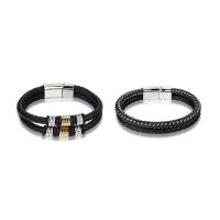 Leather Cord Bracelet with Titanium Steel Vacuum Ion Plating Double Layer & fashion jewelry & Unisex nickel lead & cadmium free Sold By PC