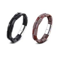 PU Leather Cord Bracelets with Titanium Steel & Linen polished Double Layer & fashion jewelry & for man nickel lead & cadmium free Sold By PC