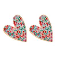 Rhinestone Earring Zinc Alloy Heart gold color plated fashion jewelry & for woman & with rhinestone nickel lead & cadmium free Sold By Pair