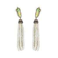 Mode-Fringe-Ohrringe, Kunststoff Perlen, mit Zinklegierung, antike Goldfarbe plattiert, Modeschmuck & für Frau, weiß, 12x110mm, verkauft von Paar