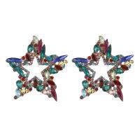 Rhinestone Earring Zinc Alloy Star gold color plated fashion jewelry & for woman & with rhinestone & hollow nickel lead & cadmium free Sold By Pair
