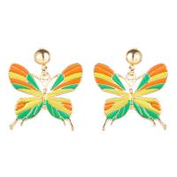 Zinc Alloy Drop Earrings Butterfly gold color plated fashion jewelry & for woman & enamel nickel lead & cadmium free Sold By Pair