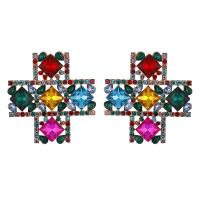 Rhinestone Earring Zinc Alloy Cross gold color plated fashion jewelry & for woman & with rhinestone nickel lead & cadmium free Sold By Pair
