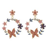 Rhinestone Earring Zinc Alloy Butterfly gold color plated fashion jewelry & for woman & with rhinestone & hollow nickel lead & cadmium free Sold By Pair