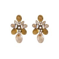 Rhinestone Earring, Tibetan Style, Flower, gold color plated, fashion jewelry & for woman & with rhinestone, more colors for choice, nickel, lead & cadmium free, 24x38mm, Sold By Pair