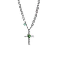 Titanium Steel Necklace with Zinc Alloy with 5cm extender chain Cross silver color plated fashion jewelry & adjustable & micro pave cubic zirconia & for woman silver color Length 48.5 cm Sold By PC