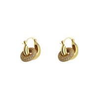 Brass Leverback Earring, Donut, 18K gold plated, fashion jewelry & micro pave cubic zirconia & for woman, golden, nickel, lead & cadmium free, 25mm, Sold By Pair