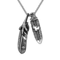 Titanium Steel Necklace, Feather, Vacuum Ion Plating, fashion jewelry & for man, original color, 64.50mm, Length:Approx 23.6 Inch, Sold By PC