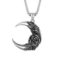 Titanium Steel Necklace, Moon, Vacuum Ion Plating, fashion jewelry & for man, original color, 38.60x36.10mm, Length:Approx 23.6 Inch, Sold By PC