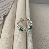 925 Sterling Silver Finger Rings polished Adjustable & for woman & enamel green Sold By PC