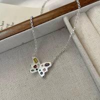 Cubic Zircon Micro Pave 925 Sterling Silver Necklace Butterfly polished micro pave cubic zirconia & for woman multi-colored Length 44 cm Sold By PC