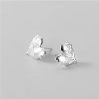 925 Sterling Silver Stud Earrings Heart platinum plated fashion jewelry & for woman original color 13mm Sold By Pair
