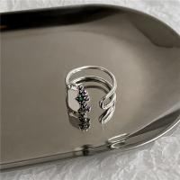 Cubic Zirconia micr3ofono pavimenta anillos de plata esterlina, Plata de ley 925, pulido, Ajustable & micro arcilla de zirconia cúbica & para mujer, color original, 10x13mm, Vendido por UD
