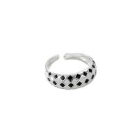 925 Sterling Silver Finger Rings, platinum plated, Adjustable & for woman & enamel, white and black, Sold By PC