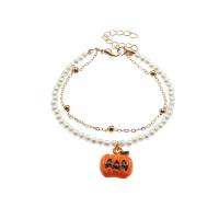 Plastic Bracelet, Plastic Pearl, with Resin & Tibetan Style, with 2inch extender chain, Pumpkin, gold color plated, Halloween Design & Double Layer & for woman, 20x18mm, Length:Approx 8.1 Inch, Sold By PC