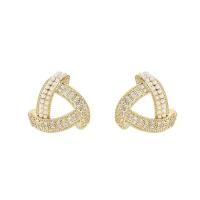 Rhinestone Earring Zinc Alloy Triangle gold color plated fashion jewelry & for woman & with rhinestone & hollow nickel lead & cadmium free Sold By Pair