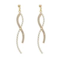 Rhinestone Earring Zinc Alloy with Plastic Pearl gold color plated fashion jewelry & for woman & with rhinestone nickel lead & cadmium free 46mm Sold By Pair