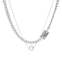 Mode-Multi-Layer-Halskette, Zinklegierung, mit Kupfer+Beschichtet+Eisen & Kunststoff Perlen, Doppelschicht & Modeschmuck & für Frau, frei von Nickel, Blei & Kadmium, Länge ca. 15.35 ZollInch, verkauft von PC