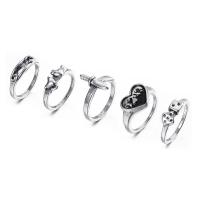 Set di anelli in lega di zinco, lega in zinco, placcato color argento, 5 pezzi & gioielli di moda & per la donna, assenza di nichel,piombo&cadmio, Venduto da set
