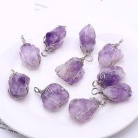 Quartz Gemstone Pendants, Amethyst, with Brass, different styles for choice & for woman, purple, 17*23mm, Sold By PC