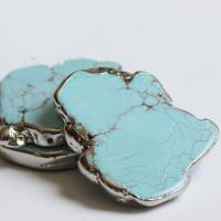 Turquoise Pendant Natural Turquoise with Brass silver color plated Unisex blue Sold By PC