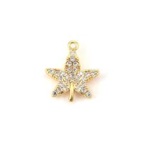 Cubic Zirconia Micro Pave Brass Pendant Maple Leaf real gold plated Unisex & micro pave cubic zirconia nickel lead & cadmium free 11mm Sold By PC