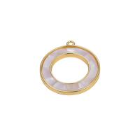 Natural White Shell Pendants Brass with White Shell Donut real gold plated Unisex & hollow white nickel lead & cadmium free Sold By PC