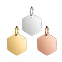 Stainless Steel Tag Charm, 304 Stainless Steel, Hexagon, polished, DIY & Unisex, more colors for choice, 10.50x15mm, 5PCs/Bag, Sold By Bag