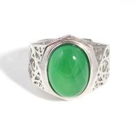 Natural Gemstone Finger Ring, Tibetan Style, with Green Calcedony, fashion jewelry & Unisex, nickel, lead & cadmium free, 17x14x30mm, Sold By PC