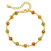 Brass Bracelet & Bangle, with Glass Rhinestone, with 2.36inch extender chain, 18K gold plated, fashion jewelry & for woman, golden, nickel, lead & cadmium free, Length:Approx 6.49 Inch, Sold By PC