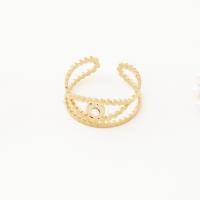 Rozsdamentes acél Finger Ring, 304 rozsdamentes acél, -val Műanyag Pearl, divat ékszerek & különböző stílusokat a választás & a nő, aranysárga, 18mm, Által értékesített PC