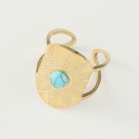 Rozsdamentes acél Finger Ring, 304 rozsdamentes acél, -val türkiz, divat ékszerek & különböző stílusokat a választás & a nő, aranysárga, 18mm, Által értékesített PC