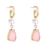 Natural Gemstone Earrings Zinc Alloy with Gemstone & Ice Quartz Agate Teardrop gold color plated fashion jewelry & for woman purple nickel lead & cadmium free Sold By Pair